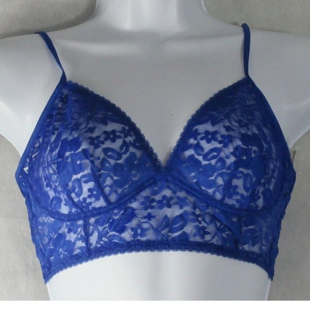 INC International Concepts Women's Floral Lace Bralette, Deep Cobalt Blue
